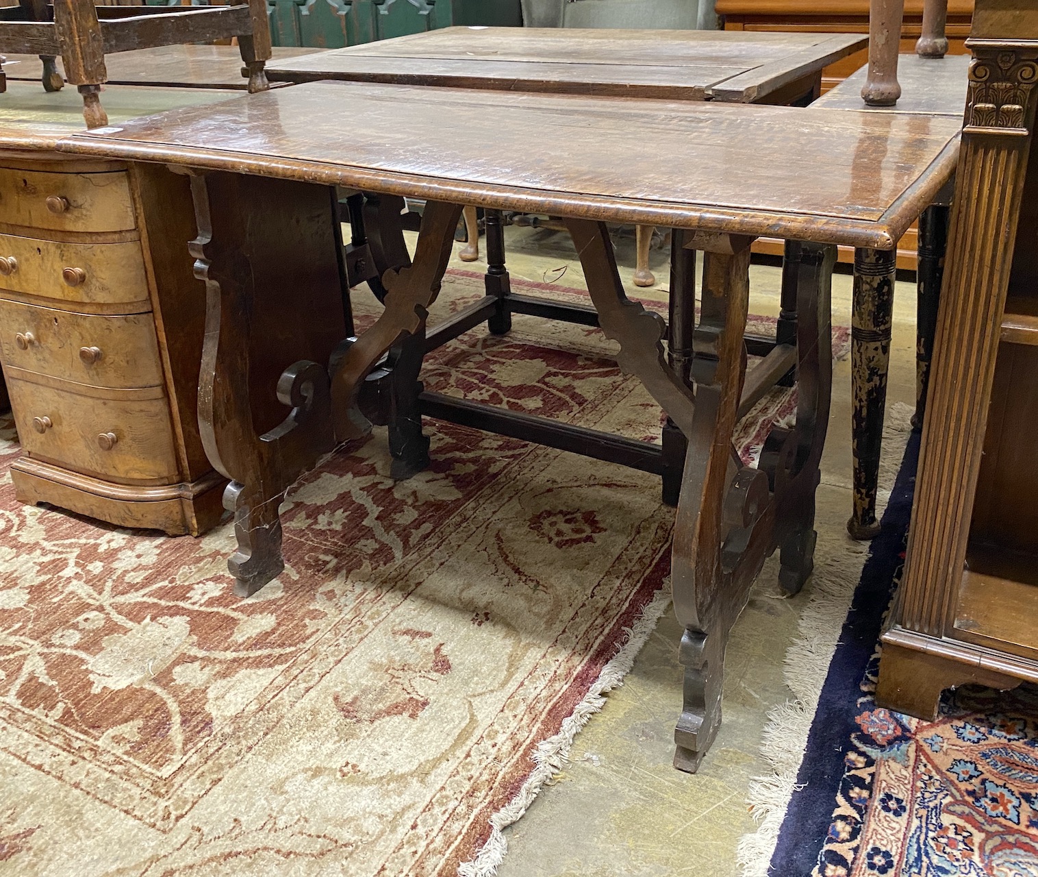 An 18th century Spanish rectangular walnut side table, length 115cm, depth 58cm, height 75cm